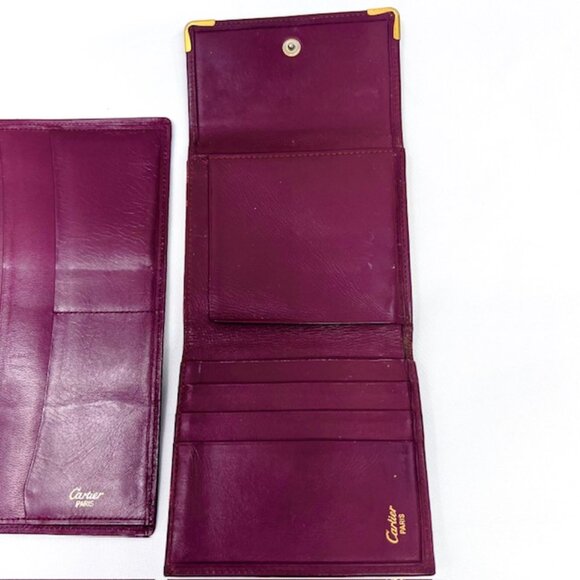 2 Vintage Wallets Cartier Leather Bordeaux red Bygendy: 1 Bi-fold- 1 Tri-fold(72 - Picture 5 of 12